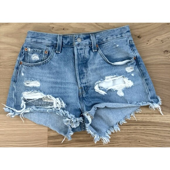 Levi's 501 Button Fly Cut Off Shorts Women's 27 Extreme Distress Bodycon Trashed - Picture 1 of 16